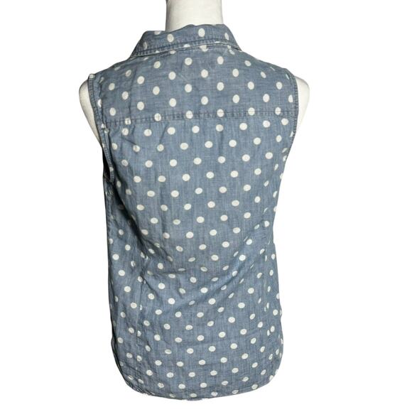 TOMMY HILFIGER Womens Small Blue Jean Denim White Polka Dot Button Up Vest Shirt - Picture 3 of 8